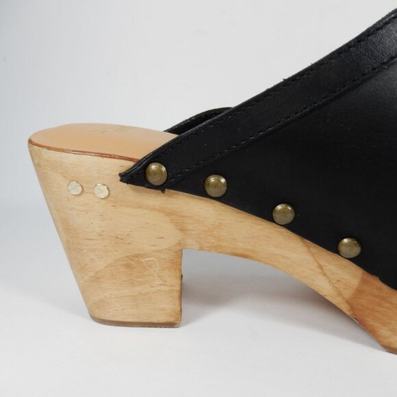 Beek Woodpecker Clogs Mules Size 10 Studded Wood Platform Black Leather NEW $320 - Picture 13 of 16